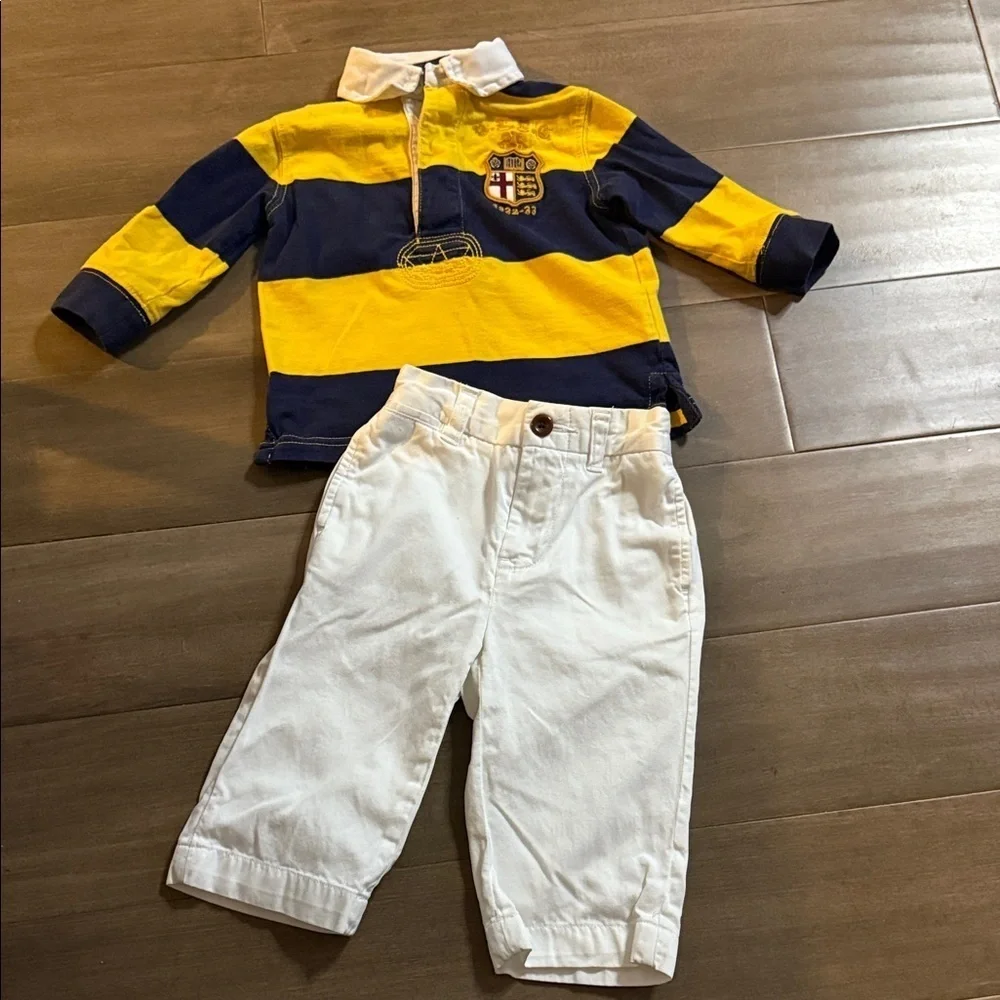 Polo Ralph Lauren Rugby Shirt & White Chinos SZ 12 months